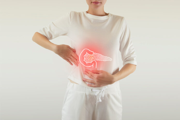 Digital,Composite,Of,Highlighted,Red,Pancreas,Of,Woman,/,Pancreatitis